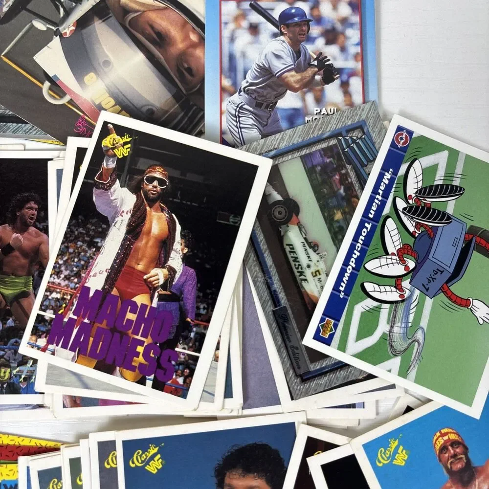Lot 90s Trading cards 200+ Looney Tunes Marvel WCW WWF Olympics Batman Hot Wheel